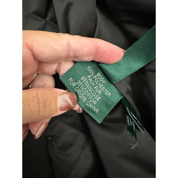 LRL Ralph Lauren Black Vest Reversible L Faux Fur Quilted - Picture 5 of 9